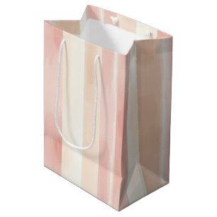 Pretty Peach Pink Cream Stripes Medium Gift Bag