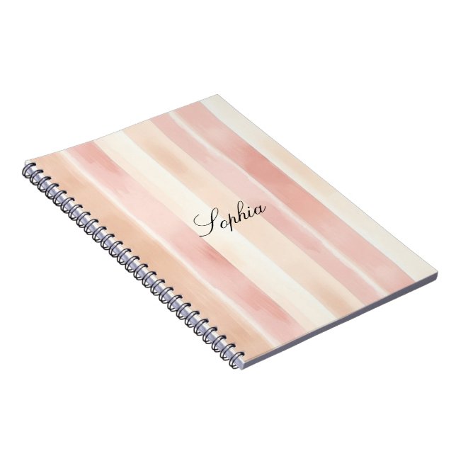 Pretty Peach Pink Cream Stripes  Notebook (Right Side)