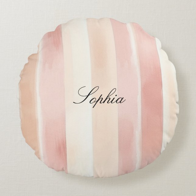 Pretty Peach Pink Cream Stripes  Round Cushion (Front)