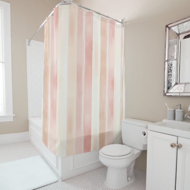 Pretty Peach Pink Cream Stripes  Shower Curtain (In Situ)