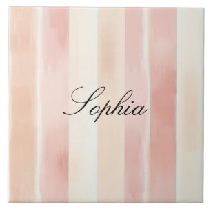 Pretty Peach Pink Cream Stripes  Tile