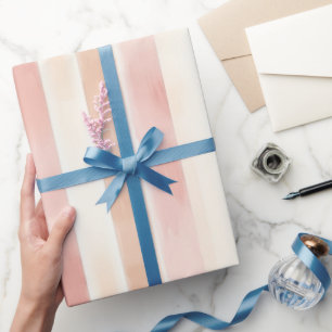 Pretty Peach Pink Cream Stripes  Wrapping Paper