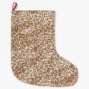 Pretty Peach Pink Leopard Print Large Christmas Stocking