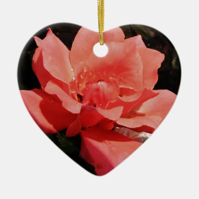 Pretty Peach Pink Rose floral Ceramic Tree Decoration (Front)