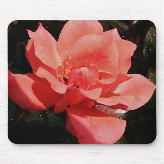 Pretty Peach Pink Rose floral Mouse Mat (Front)