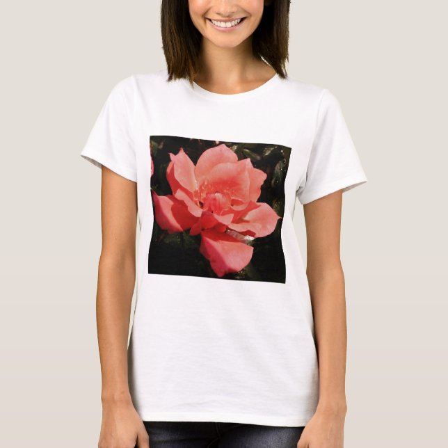 Pretty Peach Pink Rose floral T-Shirt (Front)