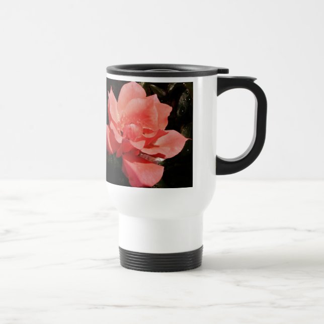 Pretty Peach Pink Rose floral Travel Mug (Right)