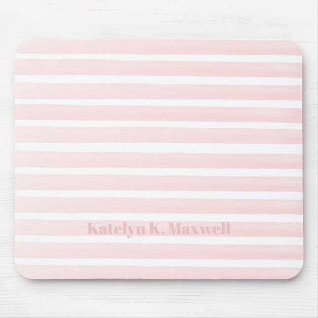 Pretty Peach Pink Striped Mouse Mat (Front)