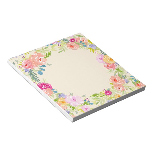 Pretty Peach Pink Watercolor Floral Notepad (Angled)