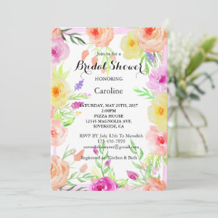 Pretty Peach Pink Yellow Flowers Bridal Shower Invitation
