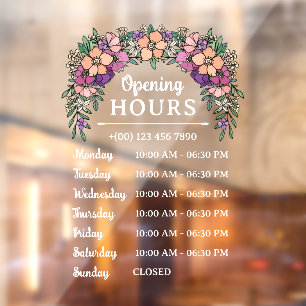 Pretty Peach & Purple Floral Open Hours Business Window Cling