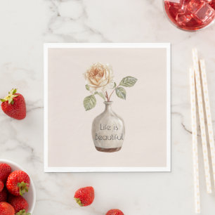Pretty Peach Rose Flower in Vase Napkin