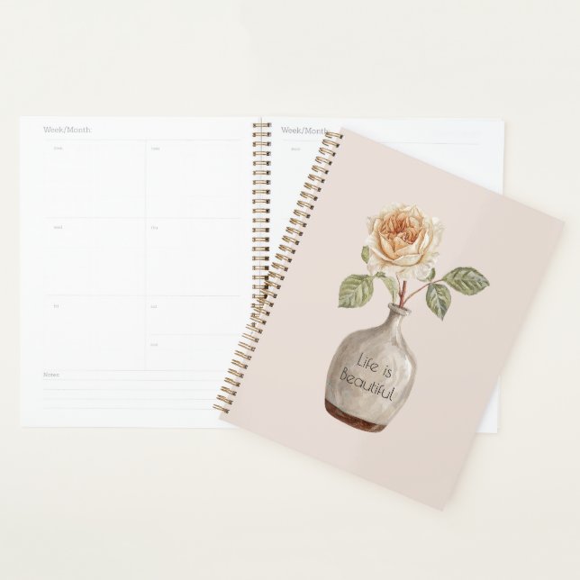 Pretty Peach Rose Flower in Vase Planner (Display)