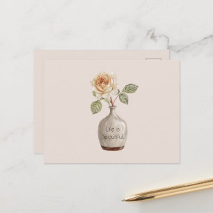 Pretty Peach Rose Flower in Vase Postcard