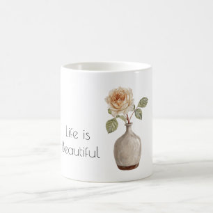 Pretty Peach Rose in Vase Coffee Mug