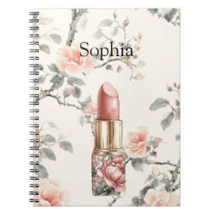 Pretty Peach Roses Floral Lipstick Notebook