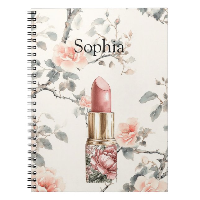 Pretty Peach Roses Floral Lipstick Notebook (Front)