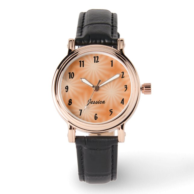Pretty Peach Sunburst Watch with Personalised Name (Front)