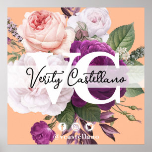Pretty Peach Vintage Floral Personal Business Card Poster