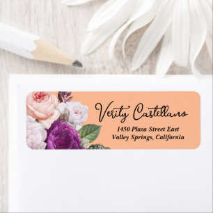 Pretty Peach Vintage Roses Floral Return Address