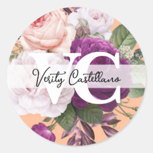 Pretty Peach Vintage Roses Floral Simple Personal Classic Round Sticker