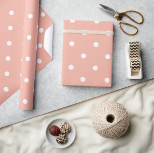 Pretty Peach White Spot Patterned Wrapping Paper