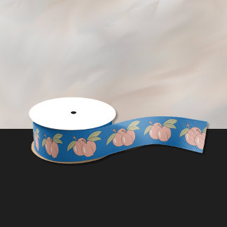 Pretty Peaches Pattern Blue Ribbon Grosgrain Ribbon