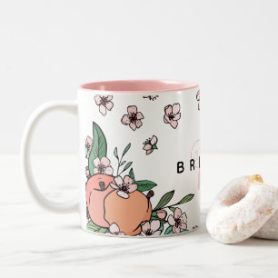 Pretty Peaches & Peach Blossom Pink Monogram Two-Tone Coffee Mug
