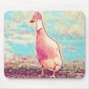 Pretty Peachy and Aqua Blue Duck Art Mouse Pad