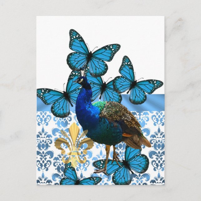 Pretty Peacock and blue butterflies Postcard (Front)
