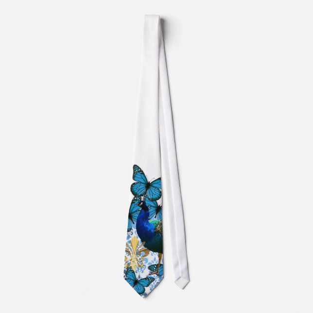 Pretty Peacock and blue butterflies Tie (Front)