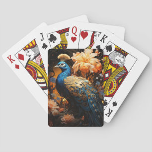 Pretty Peacock and Flowers Playing Cards