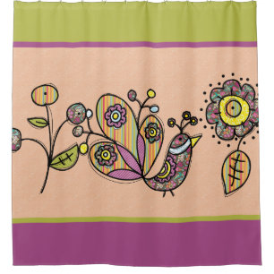 Pretty Peacock Bird With Flowers Shower Curtain