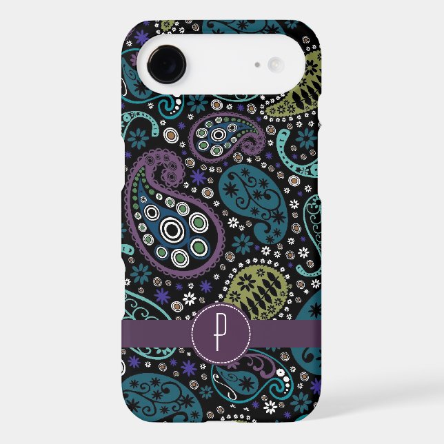 Pretty Peacock Coloured Paisley with Monogram Case-Mate iPhone Case (Back)