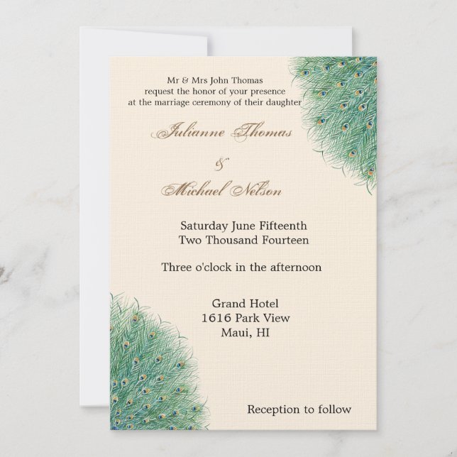Pretty Peacock Feathers Invitation (Front)