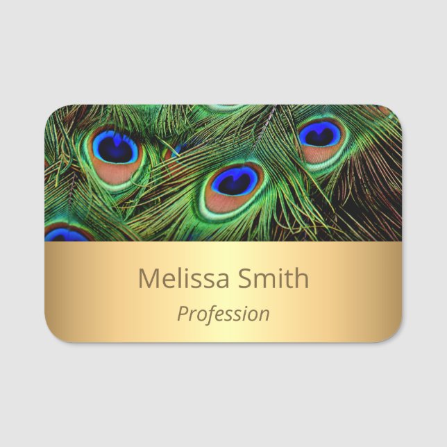 Pretty Peacock Feathers Name Tag (Front)