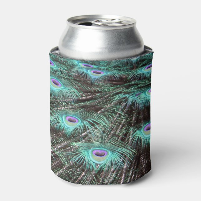 Pretty Peacock Feathers Photo Can Cooler (Can Front)