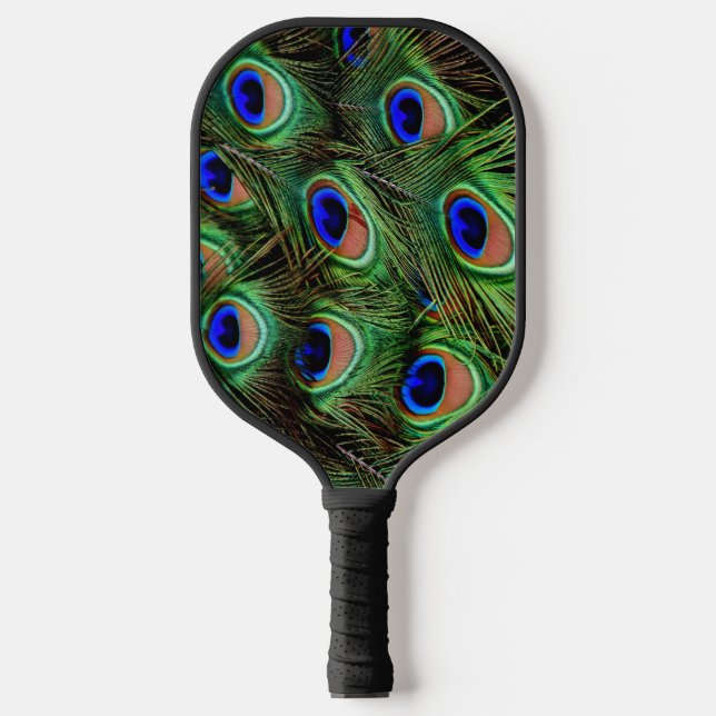 Pretty Peacock Feathers Unique Fun Pickleball Paddle (Front)