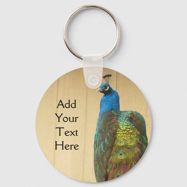 Pretty Peacock on Fence Key Ring (Front)