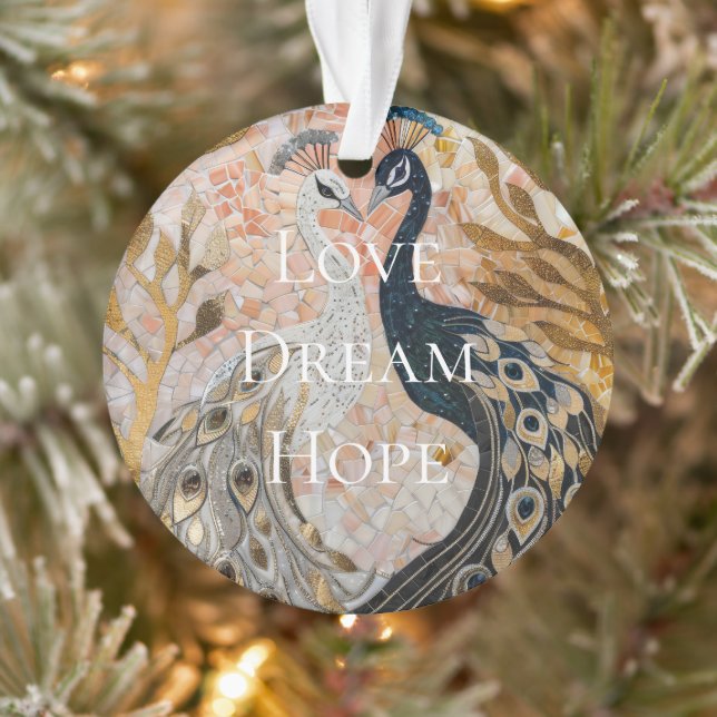 Pretty Peacock Pink Gold Christmas Ornament (Tree)