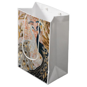 Pretty Peacock Pink Gold Glam  Medium Gift Bag