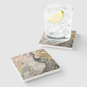 Pretty Peacock Pink Gold Glam Stone Coaster