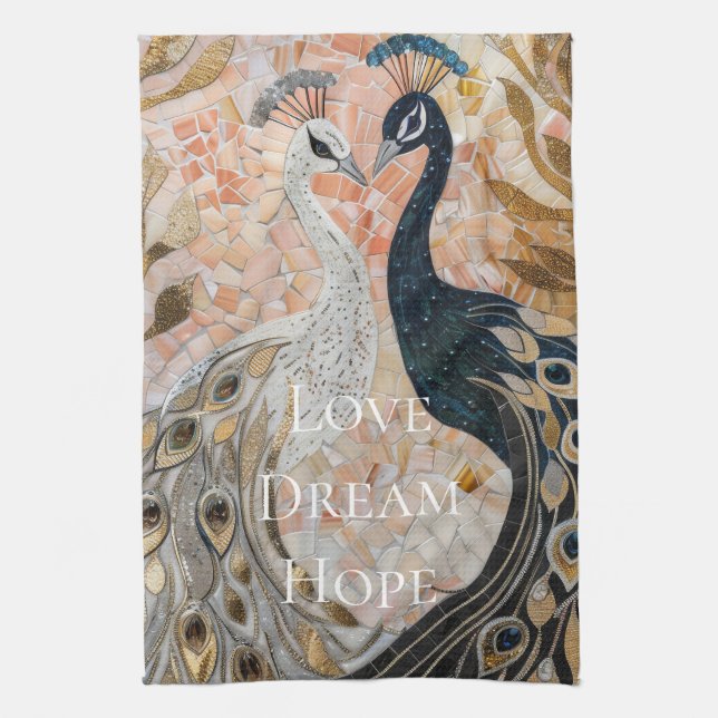 Pretty Peacock Pink Gold Glam  Tea Towel (Vertical)