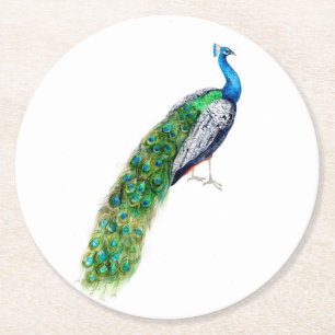 Pretty Peacock Round Paper Coaster
