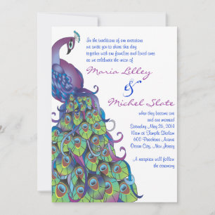 PRETTY PEACOCK Themed Wedding Invitation Invite