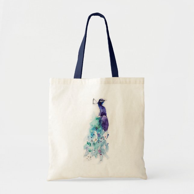 'Pretty Peacock' watercolour Tote Bag (Front)
