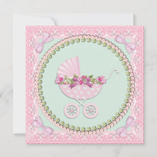 Pretty Pearl Pink and Green Baby Shower Invitation