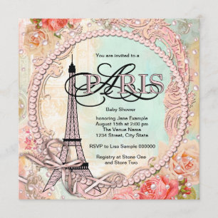 Pretty Pearls Pink Paris Baby Shower Invitation