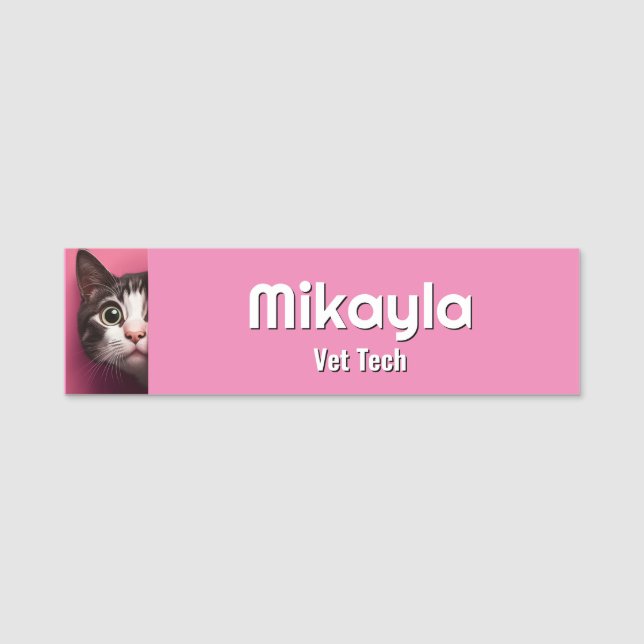 Pretty Peeking Kitty Vet  Name Tag (Front)