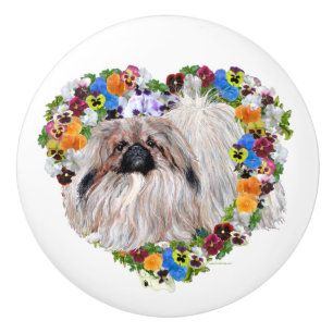 Pretty Pekingese Pansies Ceramic Knob
